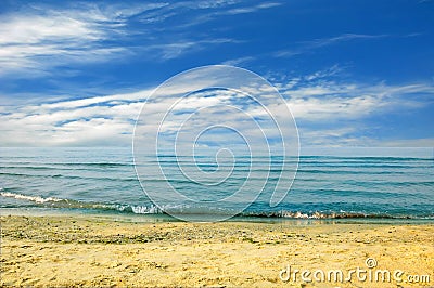 Black sea beach blue sky sand sun Stock Photo