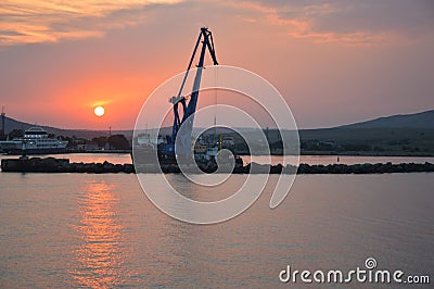 Black Sea Landscape in the Evening with a Floating Crane Editorial Stock Photo