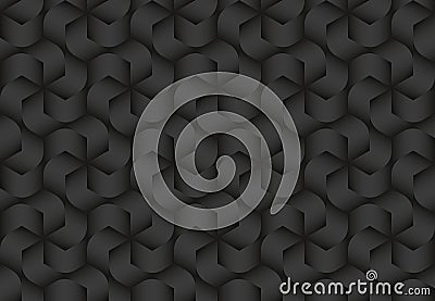 Black seamless pattern of twisted hexagonal stripes. Vector dark repeating background illustration Vector Illustration