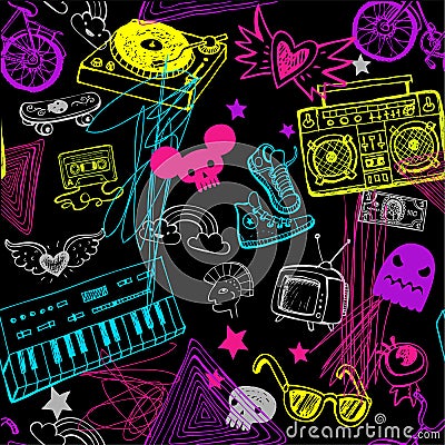 Black seamless music background. Vector Illustration