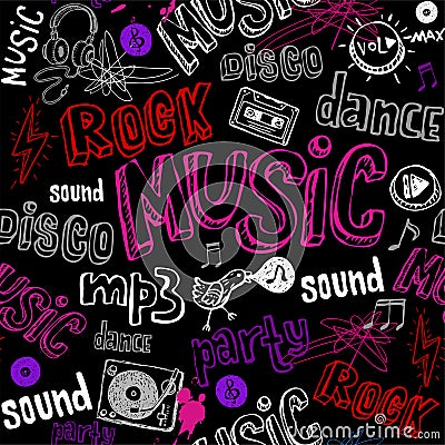 Black seamless music background. Vector Illustration