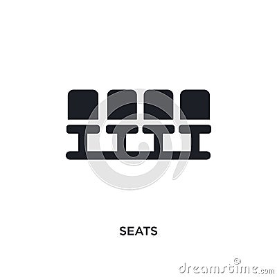 black seats isolated vector icon. simple element illustration from football concept vector icons. seats editable black logo symbol Vector Illustration
