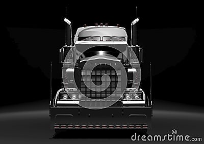 Black semi truck in the dark Stock Photo