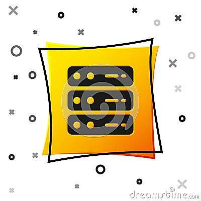 Black Server, Data, Web Hosting icon isolated on white background. Yellow square button. Vector Vector Illustration