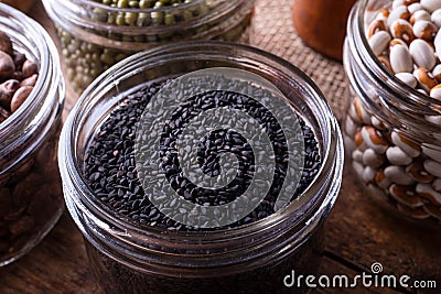 Black Sesame Seeds Stock Photo