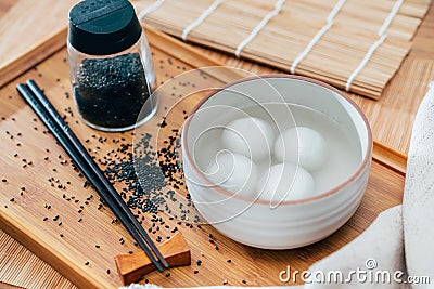 Black sesame sweet dumplings photos Stock Photo