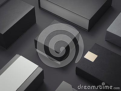 Black set of luxury packages. 3d rendering Stock Photo