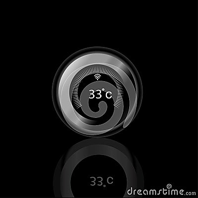 Thermostat in black colour with realistic shadow and black background Stock Photo