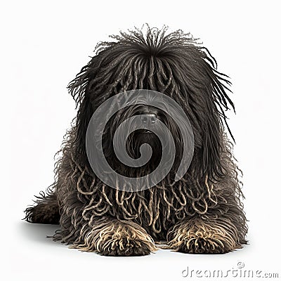 Black shaggy dog breed Puli portrait close-up, isolated on white, Stock Photo