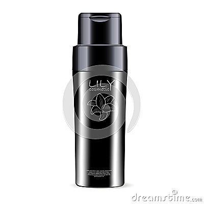 Black shampoo shower gel bottle cosmetics mockup Vector Illustration