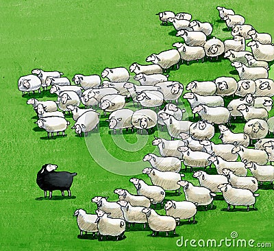 Black sheep in the flock Stock Photo