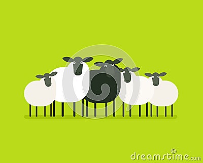 Black sheep in the herd Vector Illustration