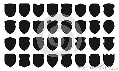 Black shields collection. Medieval protection monochrome silhouettes, blank security badges and heraldic insignia Vector Illustration