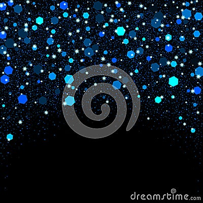 Black shimmer background with blue glitter particles elements Vector Illustration