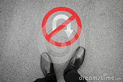 Black shoes standing at the point of no return Stock Photo