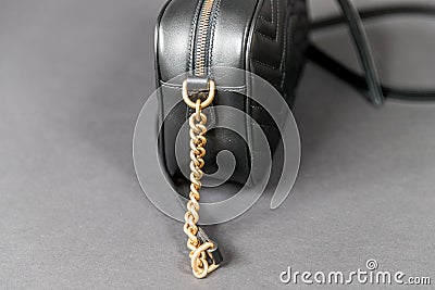 Black shoulder bag close up Stock Photo