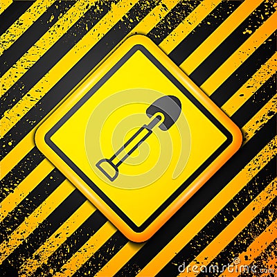 Black Shovel icon isolated on yellow background. Gardening tool. Tool for horticulture, agriculture, farming. Warning Vector Illustration