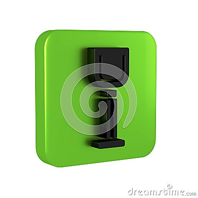 Black Shovel toy icon isolated on transparent background. Green square button. Stock Photo