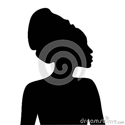 Black silhouette of African woman in headdress. Portrait in profile Vector EPS10 illustration. Vector Illustration