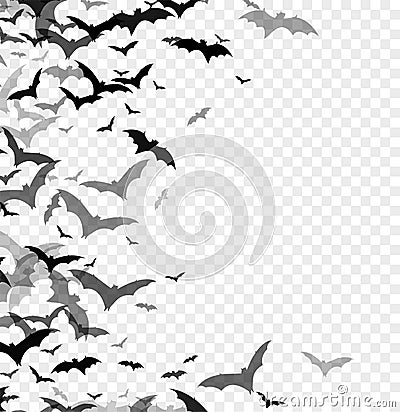 Black silhouette of bats isolated on transparent background. Halloween traditional design element. Vector illustration Vector Illustration
