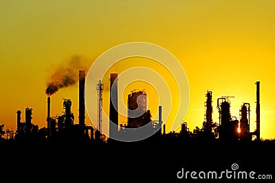 Black silhouette of big crude oil refinery Stock Photo