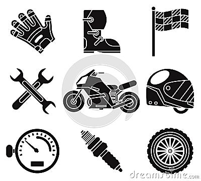 Black silhouette bike race sport championship motocross motorbike vehicle icons set isolated on white background vector Vector Illustration