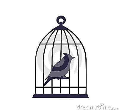 The bird sits locked in an iron cage Vector Illustration