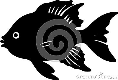 bony fish Black Silhouette Generative Ai Vector Illustration