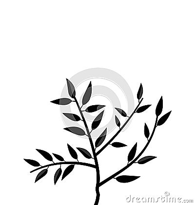 Black Silhouette Branch Tree with Leafs Vector Illustration
