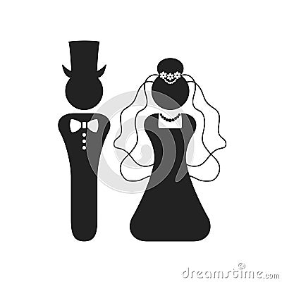 Black silhouette Bride and Groom wedding celebration sign and symbol icon greeting card Vector Illustration