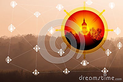 Black silhouette of Buddha on the mountain and forest.In concept evangelism. Stock Photo