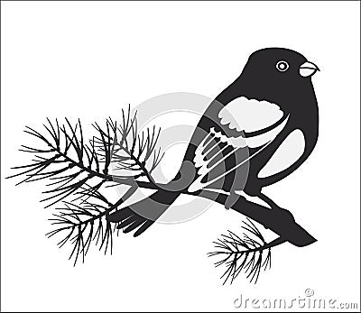 Black silhouette of bullfinch Vector Illustration