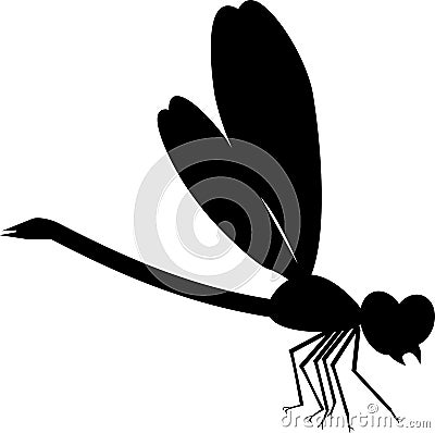Black silhouette of cartoon adult dragonfly on white background Stock Photo