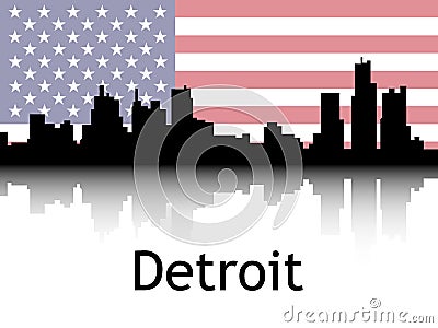 Cityscape Panorama Silhouette of Detroit, USA Vector Illustration