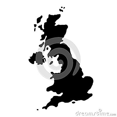 Black silhouette country borders map of Great Britain on white b Cartoon Illustration