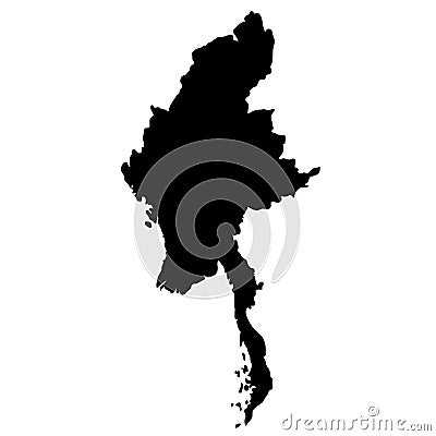 black silhouette country borders map of Myanmar on white background. Contour of state. Vector illustration Cartoon Illustration