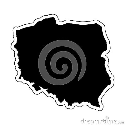 Black silhouette of the country Poland with the contour line. Effect of stickers, tag and label. Vector illustration Cartoon Illustration