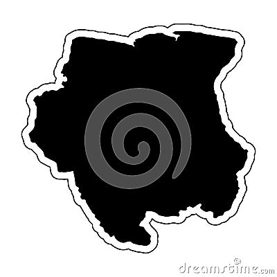 Black silhouette of the country Suriname with the contour line. Cartoon Illustration