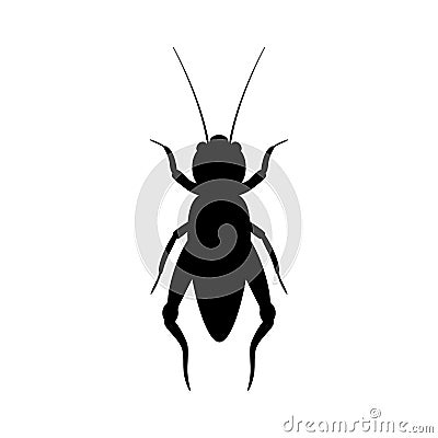 Black silhouette of cricket. Realistic orthopteran insect with long antennae Vector Illustration