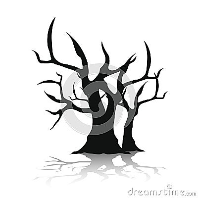 Black silhouette of a dead trees without foliage. Vector illustration, isolated on white background. Vector Illustration