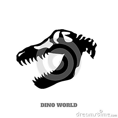 Black silhouette of dinosaur skull on white background. image of jurassic monster. Dino icon Vector Illustration