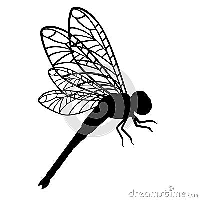 Black silhouette dragonfly flat vector illustration isolated on white background Cartoon Illustration