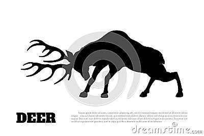 Black silhouette of fighting deer. Forest animal. Isolated drawing Vector Illustration