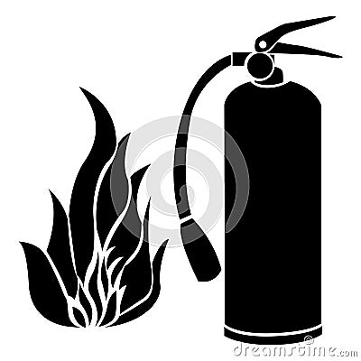 black silhouette fire flame and extinguisher icon Cartoon Illustration