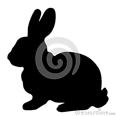 Black silhouette of fluffy rabbit or hare sitting isolated on w Vector Illustration