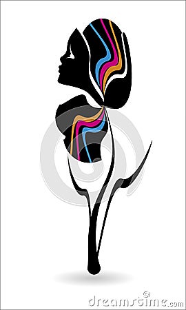 Black silhouette of a girl`s face from a flower. beautiful line of female face Vector Illustration