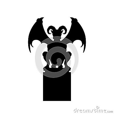 Black silhouette of gothic statue of gargoyle. Medieval architecture. Front view of stone cathedral sculpture Vector Illustration