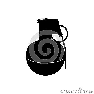 Black silhouette of hand grenade. Army explosive. Weapon icon. Military object Vector Illustration