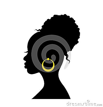 Black silhouette of the head of an african woman in profile Vector Illustration