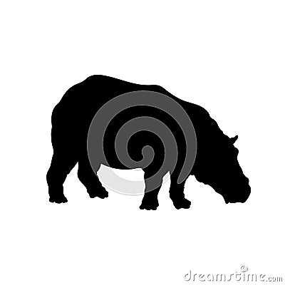 Black silhouette of hippopotamus on white background. Isolated hippo icon. Wild african animals Vector Illustration